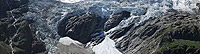 View before/after comparison photos of Fiescher glacier (Grindelwald, Bernese Alps) / Lower Grindelwald glacier (Bernese Alps)