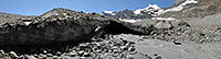 View before/after comparison photos of Furgg glacier (Zermatt, Valais alps)