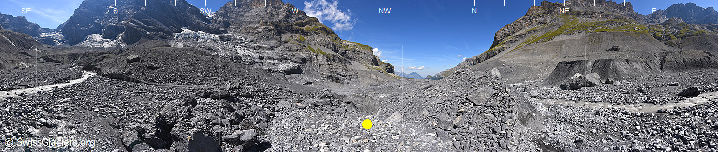 Ehemaliger Gletschersee mit neuem Erosionsgraben. Stand 25.8.2022