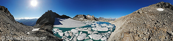 Chüebodengletscher mit Gletschersee von Nordosten (Luftaufnahme)