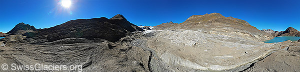 Glacier stream of Gries glacier and roche moutonnée (aerial photo).