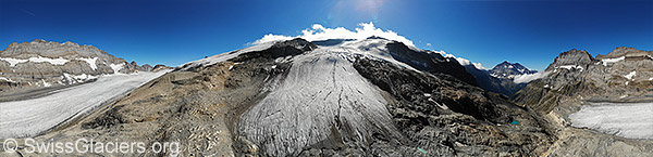 Tongue of the glacier, which lies on the northern side of the Birgsattel (aerial photo).