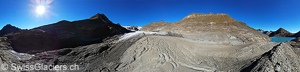 Large levelled debris deposit in front of the Gries glacier (aerial photograph).