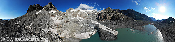 Tiefengletscher: Übersicht über den Toteiskegel am 31.7.2020 (Luftaufnahme)