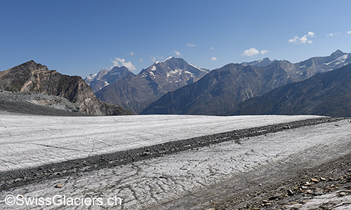 Mittelmoräne auf dem Allalingletscher. Foto vom 7.8.2015.